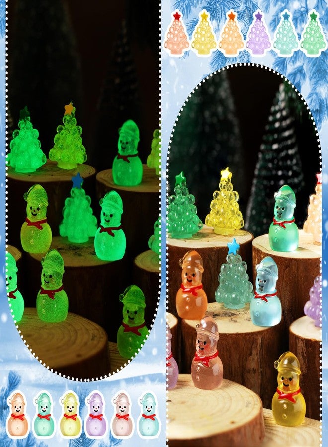 Vertintong 96 Pcs Luminous Christmas Tree and Snowman Figurines Glow in Dark Mini Resin Christmas Tree and Snowmen Set Miniature Christmas Winter Figurines for DIY Landscape Table Party Decoration - Image 4